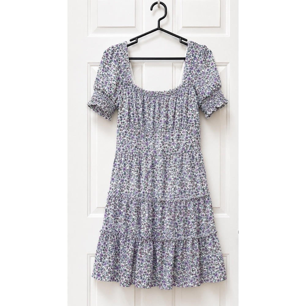 ROWA Floral Smocked Mini Dress Small Ditsy Print Cottagecore Tiered Hem